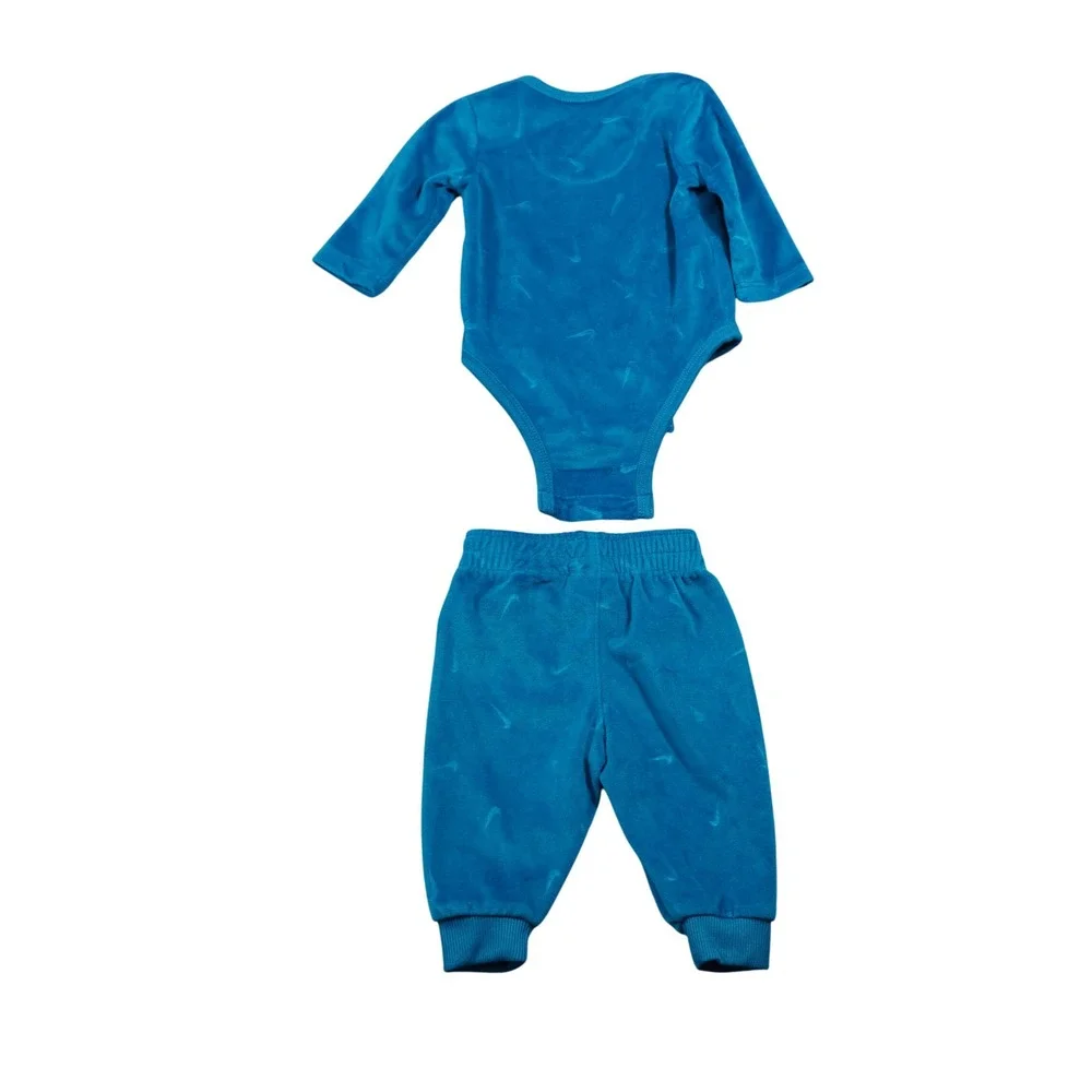 Nike Baby Boy 3M Velour Footed Sleeper Bodysuit and Pants Set Blue Teal 3 Piece